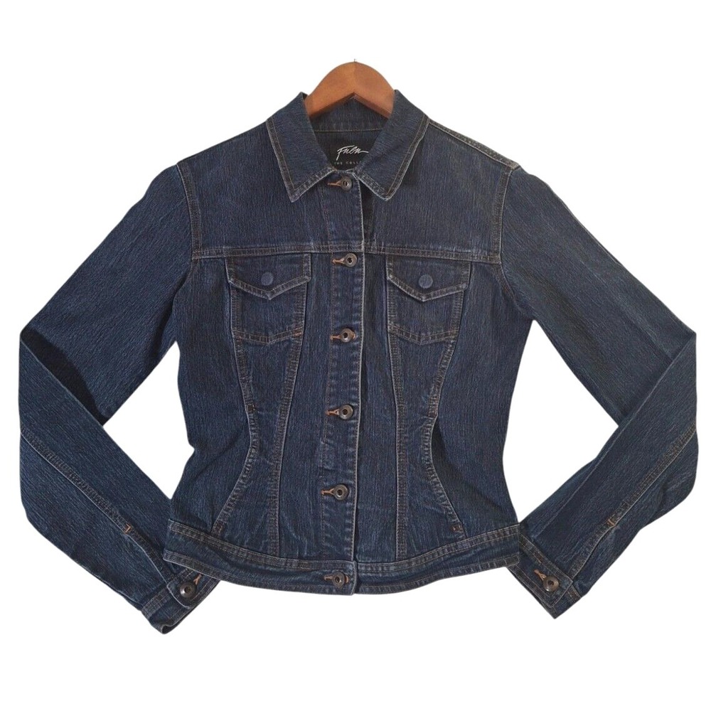 VINTAGE FUBU Denim Jacket Women Medium M Blue Stretch Long Sleeve 90s Collection
